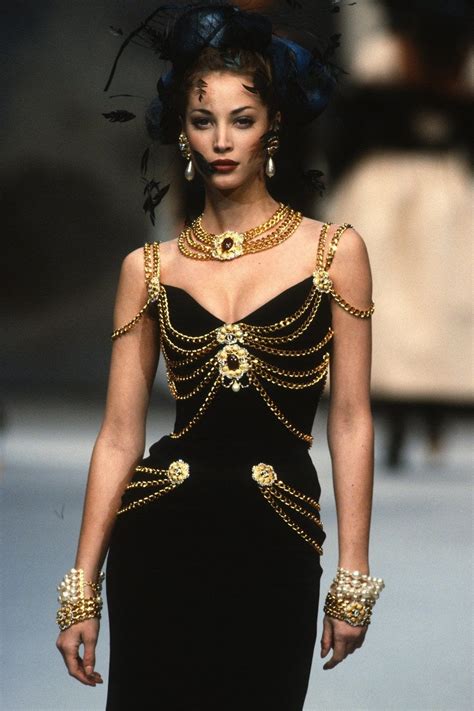 vintage chanel black dress with gold chains